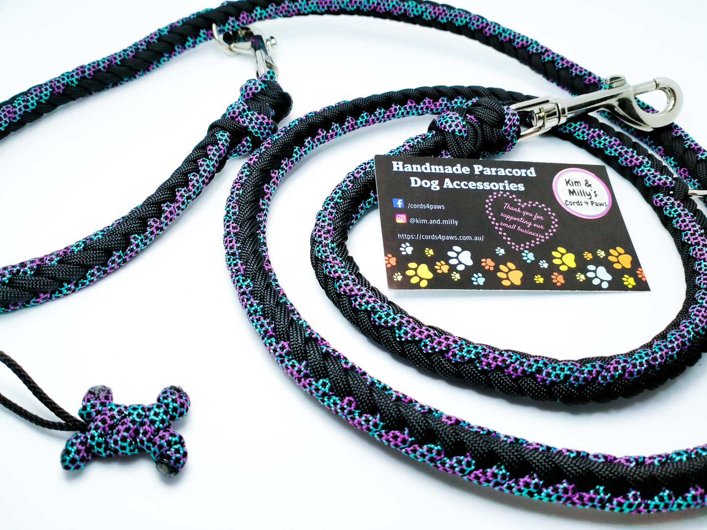 Adjustable Lead - Herringbone Kim & Milly's Cords 4 Paws Paracord Handmade Dog Accessories Customizable Made in Germany Shipping worldwide