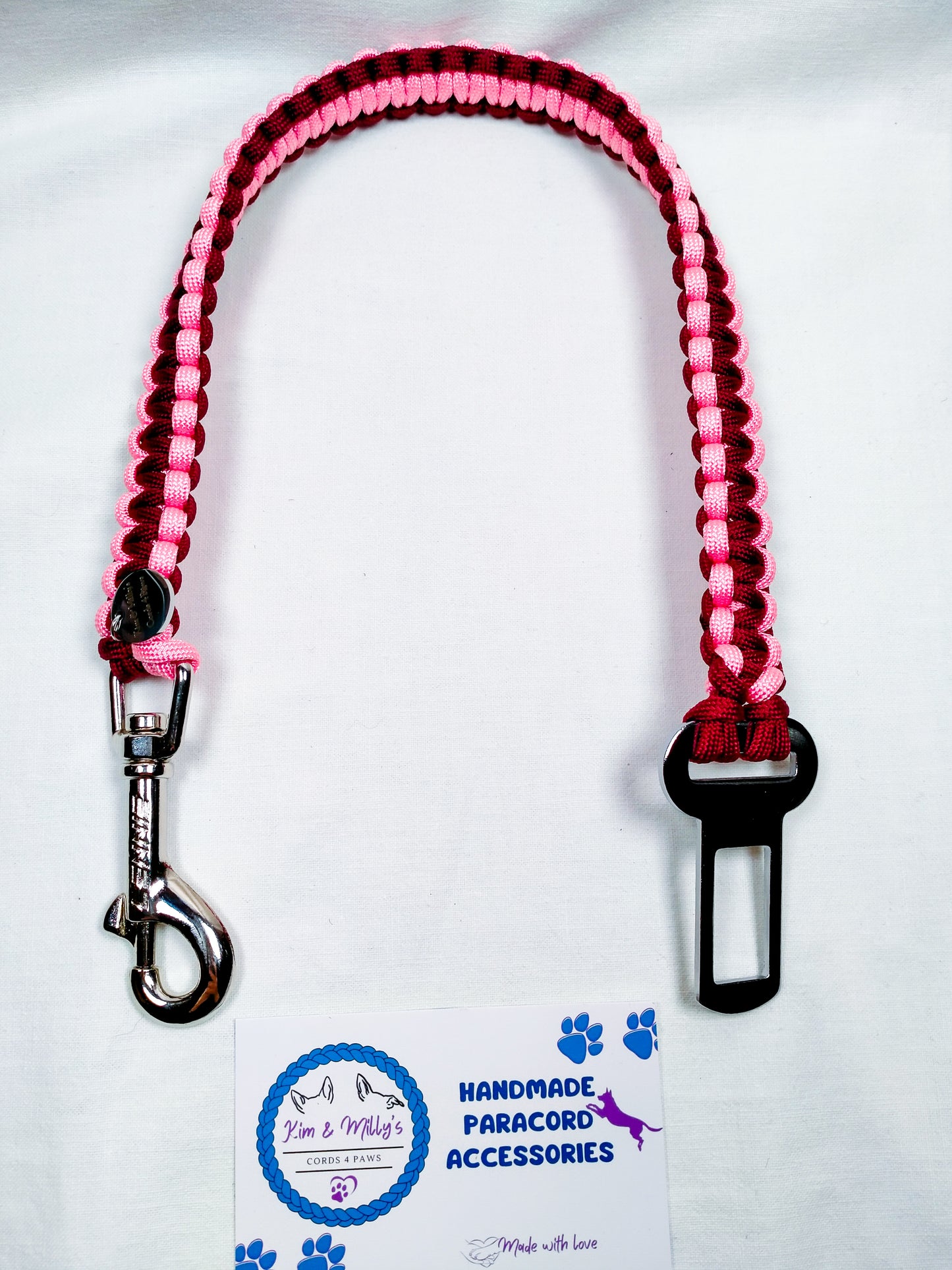 Pre Made: Car Restraint, Rose Pink, Burgundy, 45cm Kim & Milly's Cords 4 Paws Paracord Handmade Dog Accessories Customizable Made in Germany Shipping worldwide