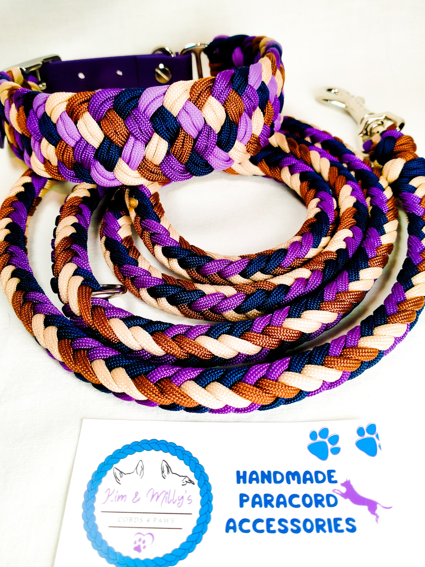 Pre Made: adjustable Herringbone Lead, Tan, Chocolate Brown, Purple, Midnight Blue, 1.35m Kim & Milly's Cords 4 Paws Paracord Handmade Dog Accessories Customizable Made in Germany Shipping worldwide