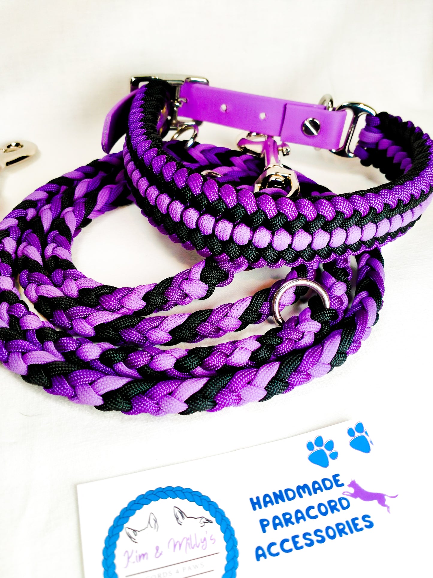 Pre Made: adjustable 6 Strand Half Round Braid Lead, Purple, Lilac, Black, 1.3m Kim & Milly's Cords 4 Paws Paracord Handmade Dog Accessories Customizable Made in Germany Shipping worldwide