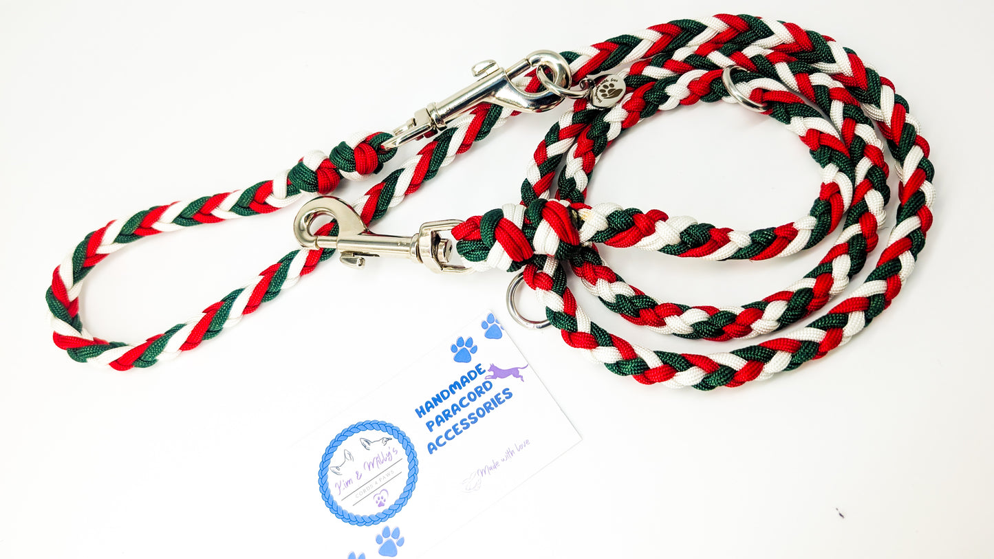 Pre-Made: 6 Strand Lead. Xmas Colours, 1.35m Kim & Milly's Cords 4 Paws Paracord Handmade Dog Accessories Customizable Made in Germany Shipping worldwide