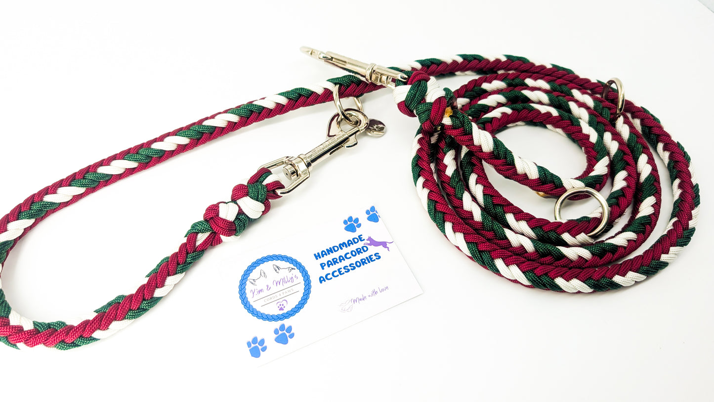 Pre-Made: Herringbone Lead. Xmas Colours, 1.85m Kim & Milly's Cords 4 Paws Paracord Handmade Dog Accessories Customizable Made in Germany Shipping worldwide
