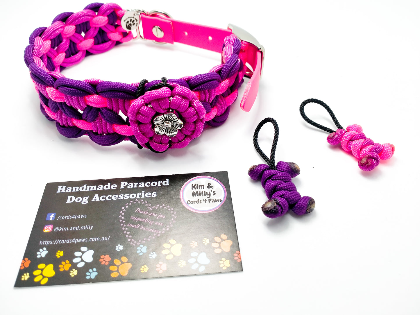 Collar Flower Charm Kim & Milly's Cords 4 Paws Paracord Handmade Dog Accessories Customizable Made in Germany Shipping worldwide