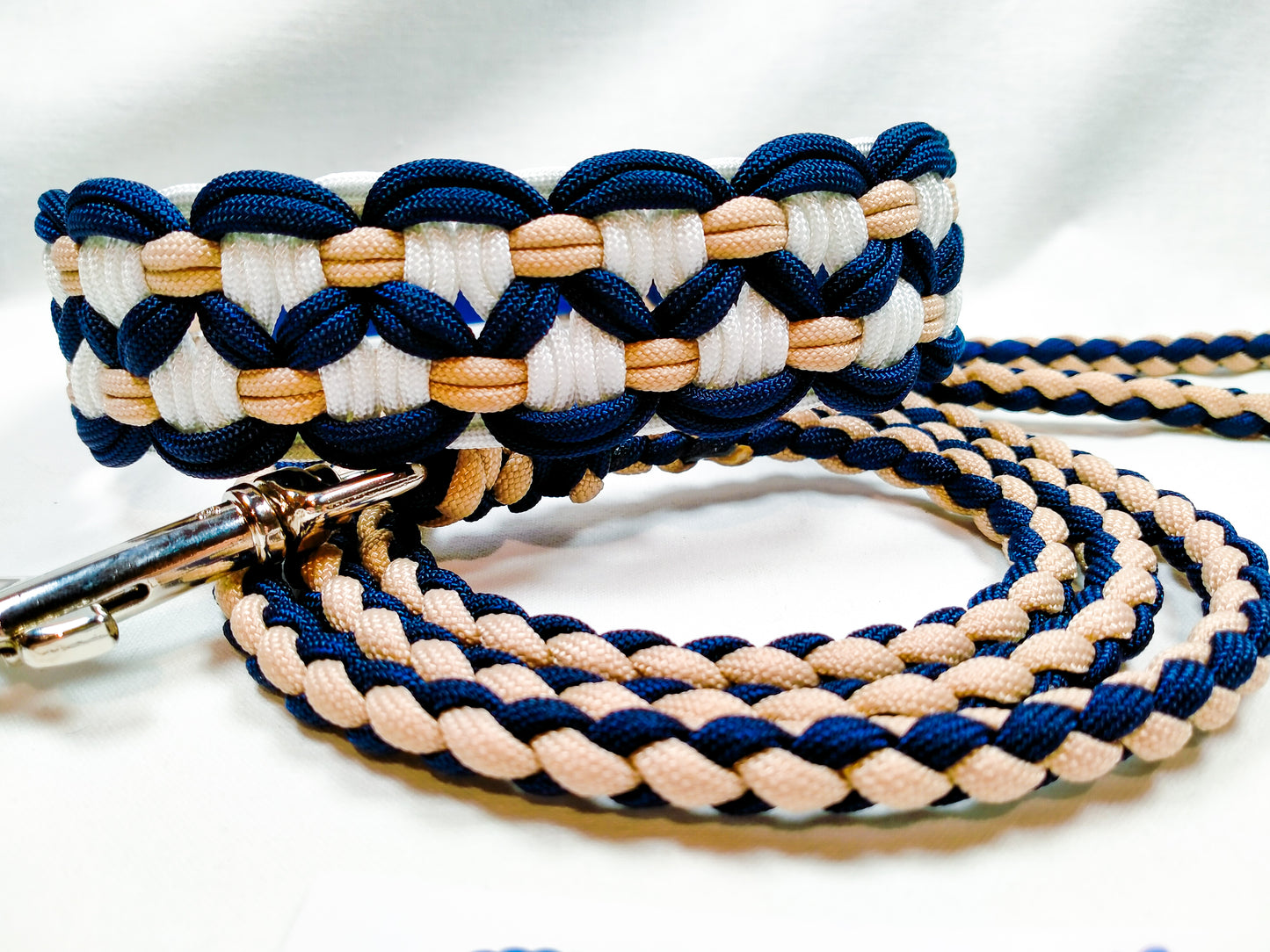 Pre Made: 4 Strand Round Braid Lead, Tan, Midnight Blue, 1.3m