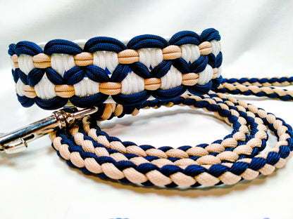 Vorgefertigter Artikel: 4 Strand Round Braid Leine, Tan, Midnight Blue, 1,3 m