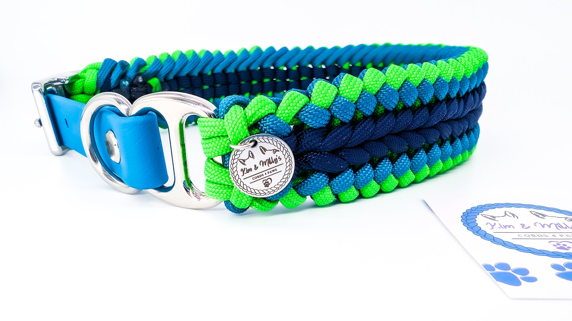 Pre Made Collar: Endless Falls, blue/greens, 40-49cm Kim & Milly's Cords 4 Paws Paracord Handmade Dog Accessories Customizable Made in Germany Shipping worldwide