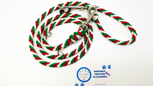Pre-Made: 6 Strand Lead. Xmas Colours, 1.40m Kim & Milly's Cords 4 Paws Paracord Handmade Dog Accessories Customizable Made in Germany Shipping worldwide