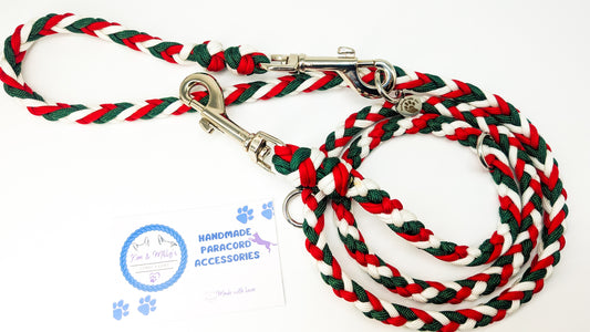 Pre-Made: 6 Strand Lead. Xmas Colours, 1.35m Kim & Milly's Cords 4 Paws Paracord Handmade Dog Accessories Customizable Made in Germany Shipping worldwide