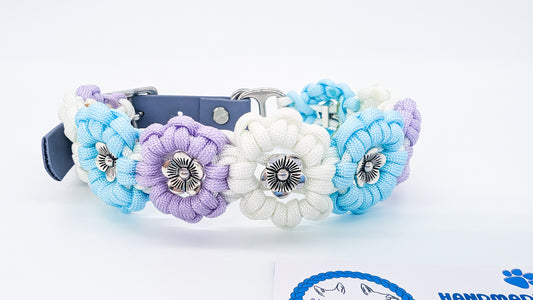 Pre Made: Kimmy's Blooms Collar, 33-42cm, Wedding Colours Kim & Milly's Cords 4 Paws Paracord Handmade Dog Accessories Customizable Made in Germany Shipping worldwide