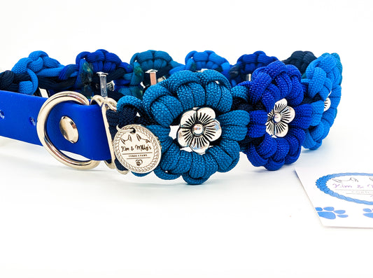 Pre Made: Kimmy's Blooms Collar, 37-45cm, Blues Kim & Milly's Cords 4 Paws Paracord Handmade Dog Accessories Customizable Made in Germany Shipping worldwide